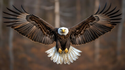 Fototapeta premium A powerful eagle with its wings fully extended, captured in a dramatic close-up shot