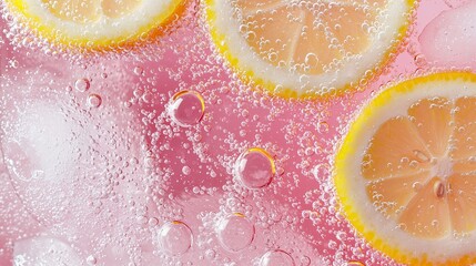 Refreshing Pink Lemonade Soda with Bubbles and Lemon Slices