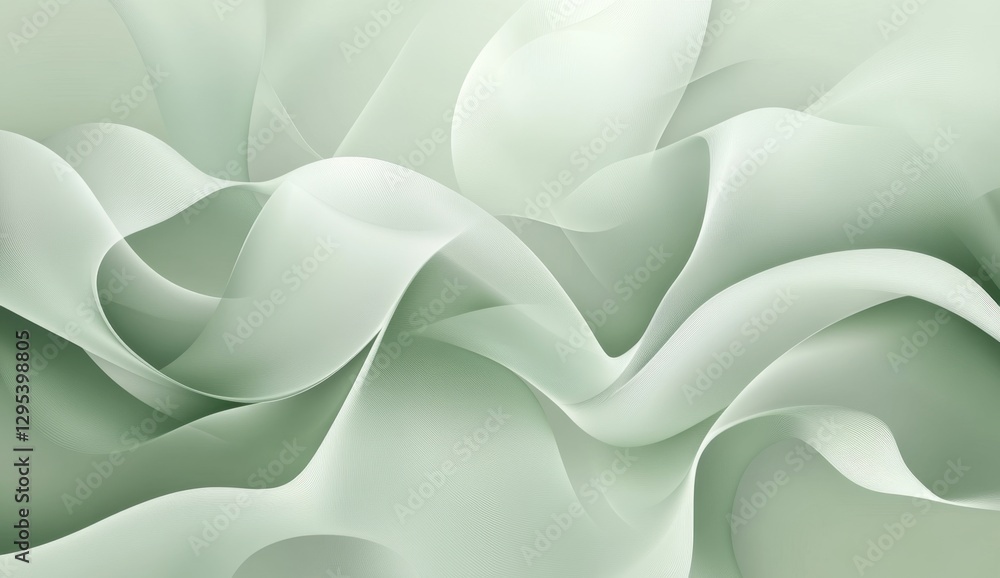 Poster abstract flowing fabrics in light sage green and white. background of soft drapes. possible use wall
