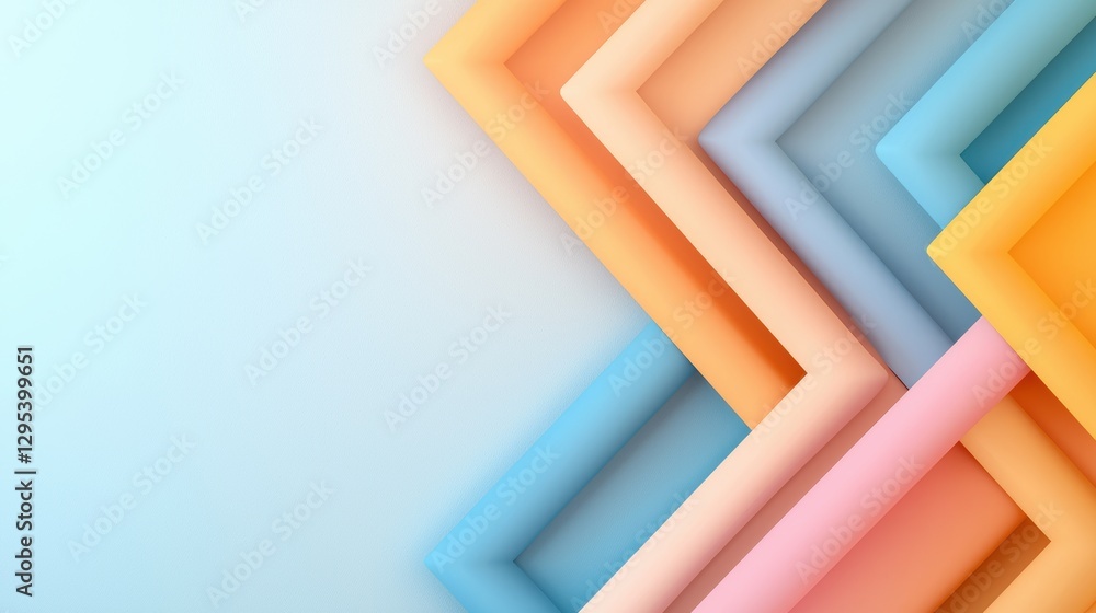 Poster a vibrant abstract design featuring layered geometric shapes in pastel colors, creating a visually a