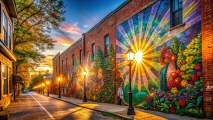 Fototapeta premium Vibrant Street Art Mural with Colorful Flowers and Sunlight Glow