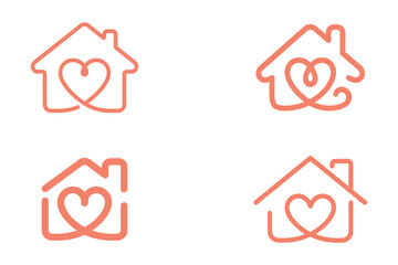 Home and Heart Logo Designs - Minimalist House Line Art