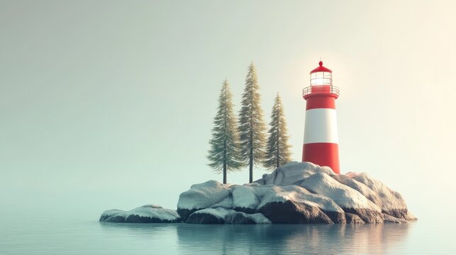 Snowy Island Lighthouse at Dawn - Powered by Adobe