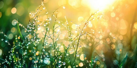 Morning sunshine turning tiny dewdrops into radiant sparkles