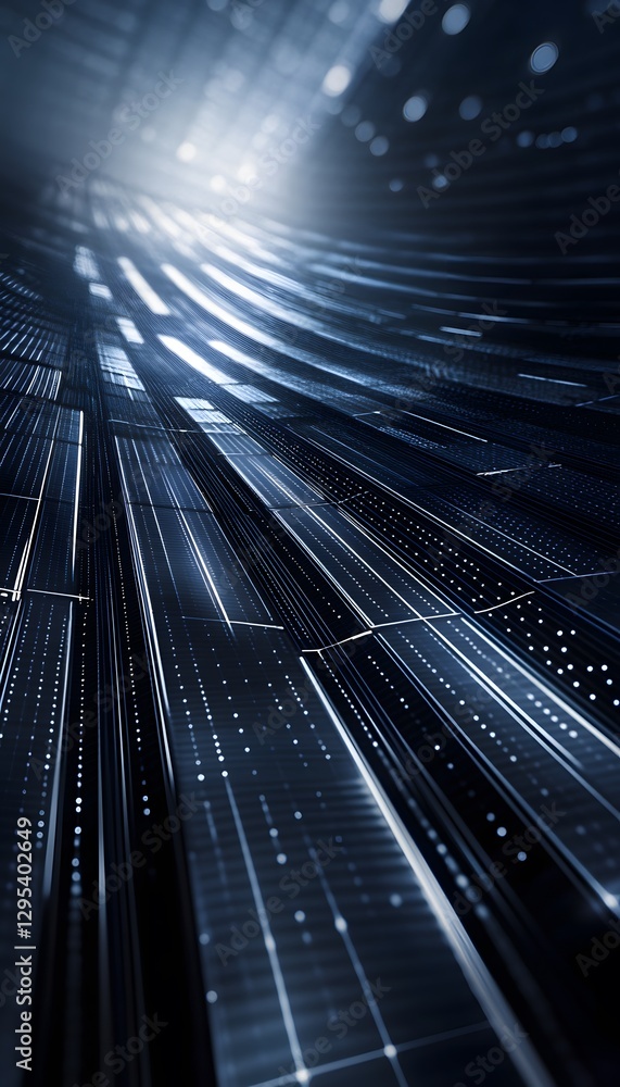 Poster abstract depiction of a futuristic digital grid structure receding