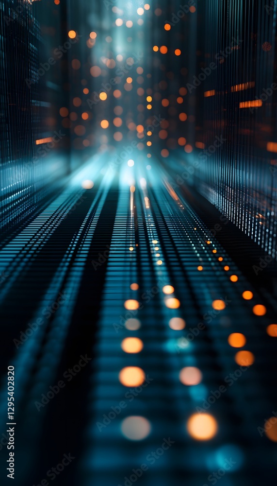 Poster abstract glowing particles and grid lines create a modern scene