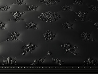 Elegant Texture: Black Luxury Fabric Tabletop, abstract floral background