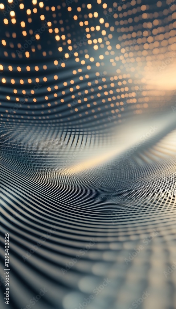 Poster wavy metallic surface with bokeh lights abstract background