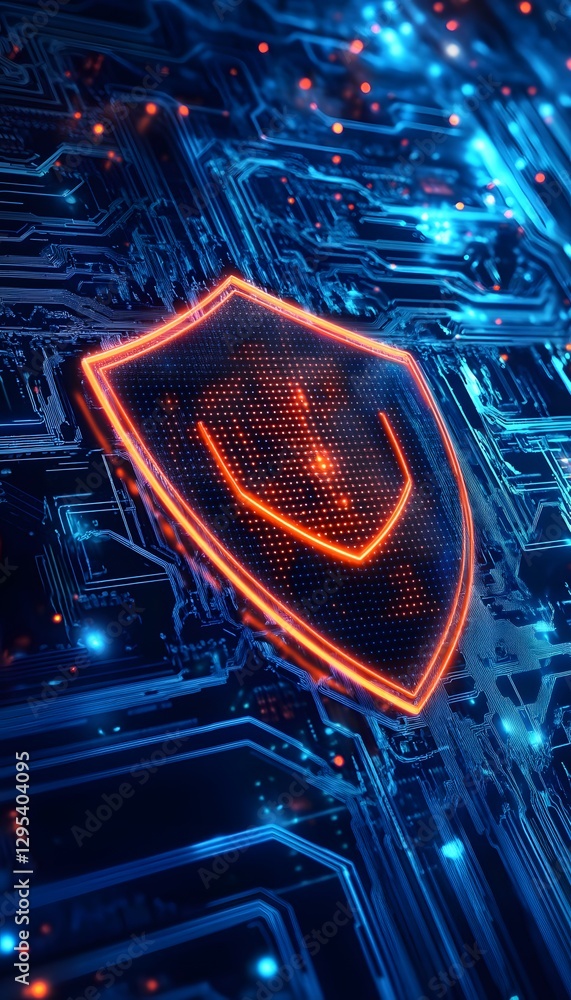 Poster glowing digital shield protects circuit board data and information