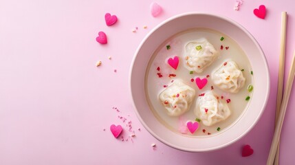 Valentines Day Wonton Soup Festive Hearts