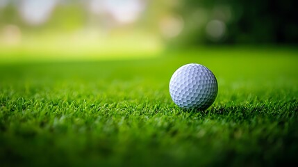 Obraz premium Golf Ball on Lush Green Fairway: A Perfect Shot Ready