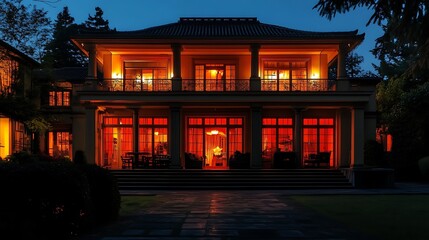 夜に輝く和モダン建築の幻想的な風景