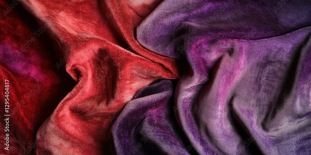 Poster chromatic swirl: a close-up view of vibrant, flowing fabric in shades of red and purple, creating a 