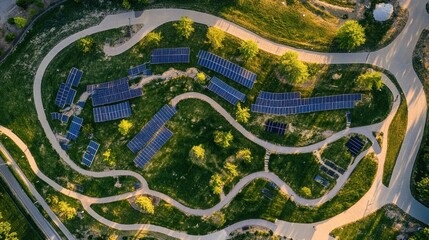 Obraz premium Aerial View of Solar Panels in a Park Setting