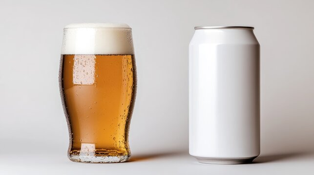 Refreshing beer and a blank can for branding opportunities