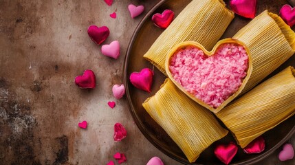 Valentine Tamales With Pink Heart Shaped Filling