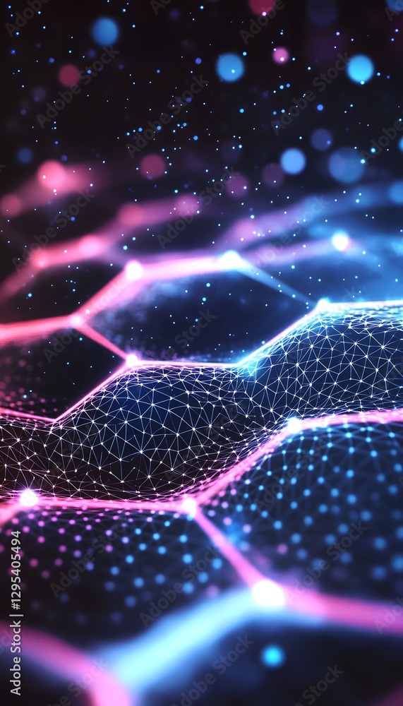 Poster abstract network background with connecting dots and lines is displayed