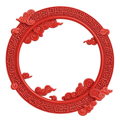 Red Chinese Ornament Circular Frame Design Asian Art