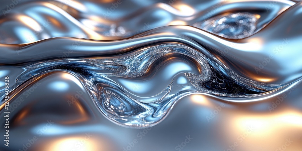 Poster liquid metal texture: an artistic depiction of molten or liquid metal with fluid dynamics, featuring