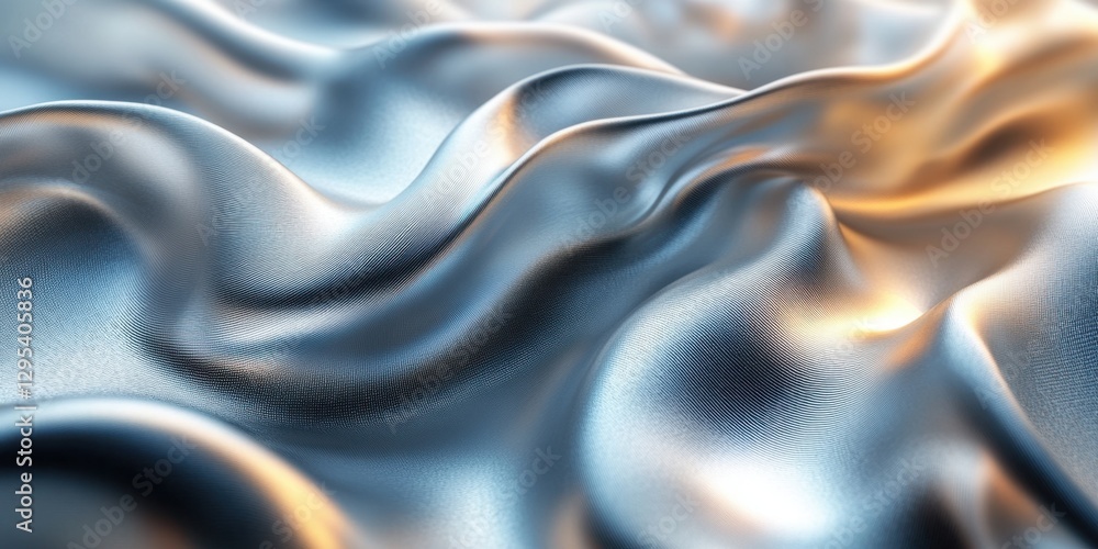 Poster metallic wave: an artistic, close-up shot of a metallic fabric or liquid in motion, the interplay of