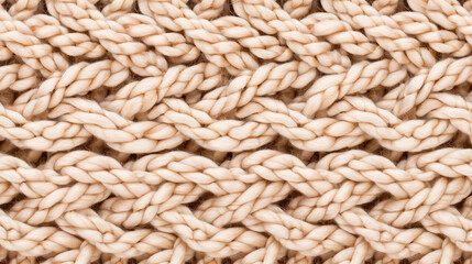 Beige knitted wool fabric texture close-up