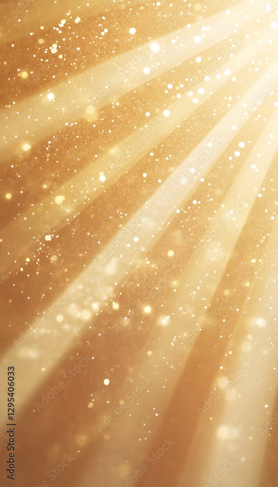 Poster golden light rays and sparkling particles create an abstract design
