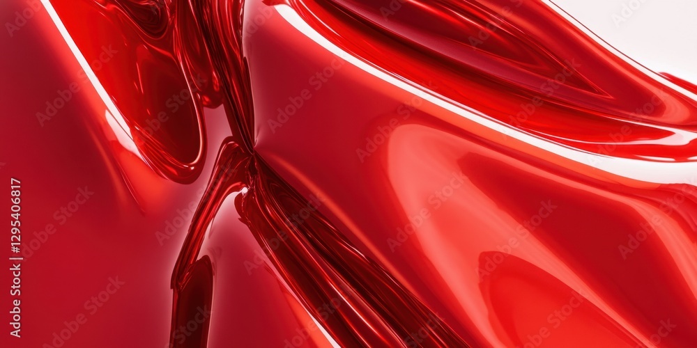 Poster crimson reflections: an abstract composition of flowing, glossy red surfaces creating a dynamic inte