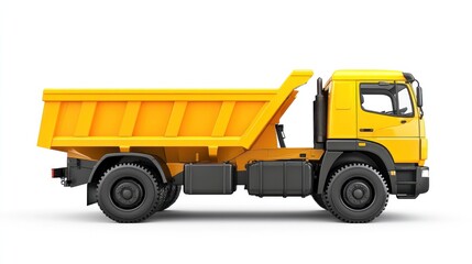 Yellow dump truck side profile on white background