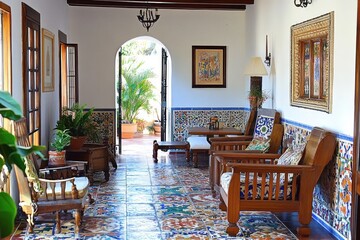 Fototapeta premium Spanish Colonial Courtyard Lounge Area; Peaceful Relaxation