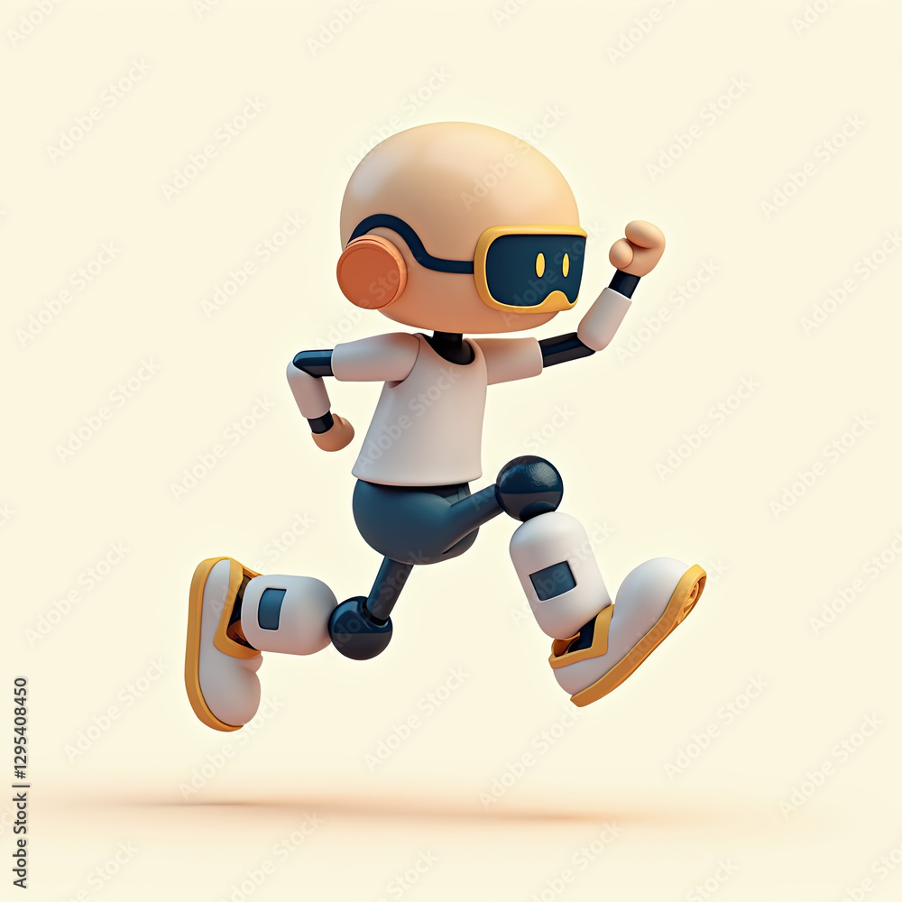 Poster 3d cartoon robot running animation - - 3d animation