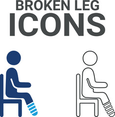 Broken leg icons. Containing wheelchair, accessibility, blind, broken leg, disabled, assistance and deafness icons. Solid icon collection. Vector illustration.