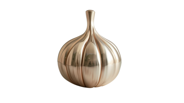 Golden garlic shaped vase on transparent background