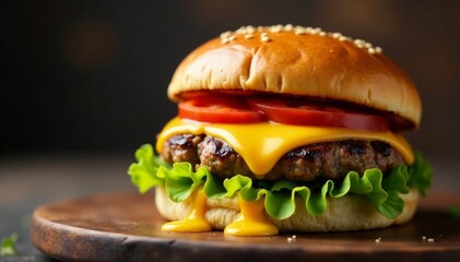 Close-up of flavorful grilled burger, overflowing with melted cheese , bbqfood, foodblogger, food