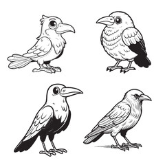 High-Quality Cute Cartoonic Rook Standing Pose Outline Vector Illustrations