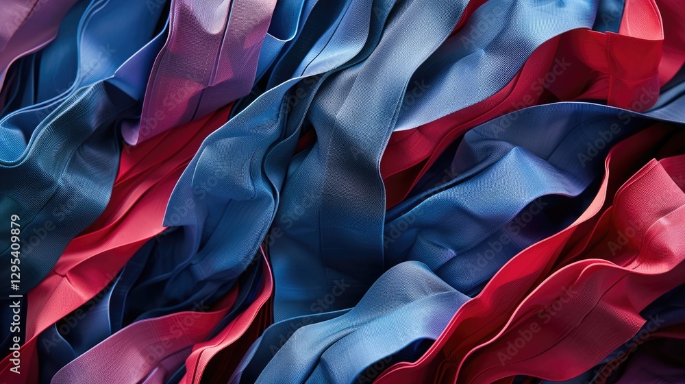 Aufkleber abstract flowing waves with vibrant red and blue hues. digital artwork of fabric pattern flowing wit