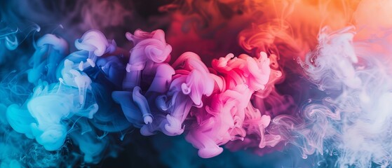 Fototapeta premium Mesmerizing, vibrant, multicolored smoke swirls forming abstract shapes on a dramatic black background