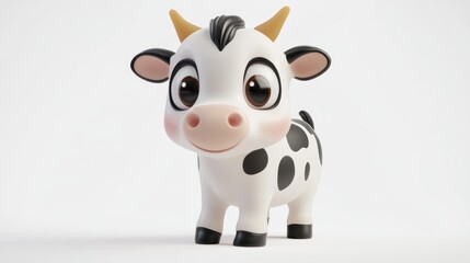 Fototapeta premium Cute 3D cartoon calf standing on white background