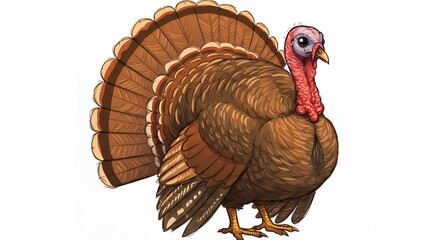 Hand-Drawn Turkey Sketch with Detailed Feathers and Cartoon Touch