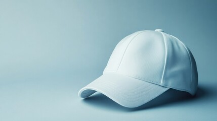 Fototapeta premium White baseball cap on blue background