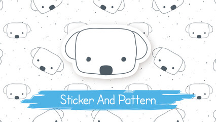Doodle Dog Cartoon Character, Hand Drawn Kids Animal Style, Seamless Pattern, Sticker With Shadow