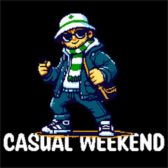 illustration vector pixel art graphic of Football fans ultras hooligan with green white scarf design for logo, t-shirt, etc
