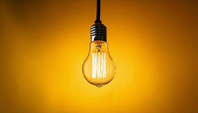 Glowing Edison Bulb on Yellow Background - Minimalism