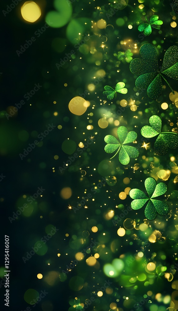 Poster sparkling shamrocks and bokeh lights create a festive st patrick s theme