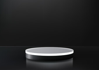 modern illuminated circular platform on dark surface, 3d futuristic product display mockup for showcase