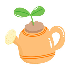 Watering can in the garden, Cartoon style watering can, Garden tools, Growth concept, Better development, Environmental concept, Save the world