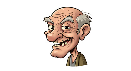 Cartoon Character Illustration of an Elderly Man Smiling with Missing Teeth