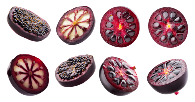 Colorful Cross-Section of Exotic Fruit with Unique Patterns and Textures, isolated on transparent background