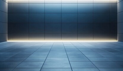 Empty modern tiled room with glowing accent