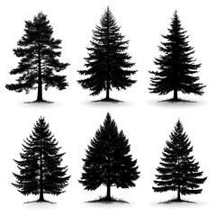 Fototapeta premium Set featuring black silhouettes of fir trees designed for creative and graphic purposes