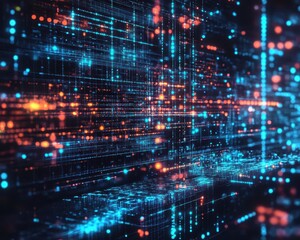 Fototapeta premium Quantum encryption protecting sensitive data in a futuristic cyber environment